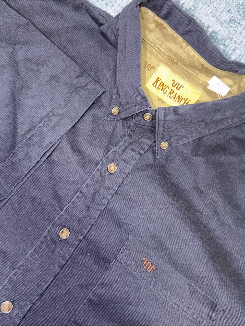 Y2K King Ranch Mens XL -T Navy Button Front Shirt Cotton Short Sleeve Western